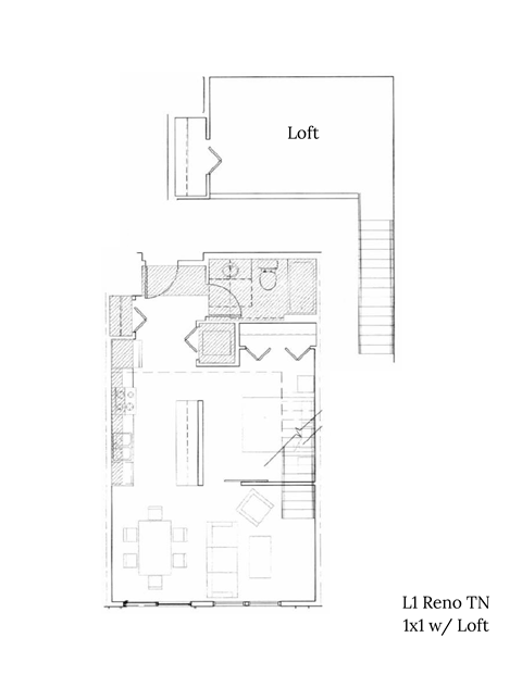Floor plan for 1 bed, 1 bath, 632 sqft